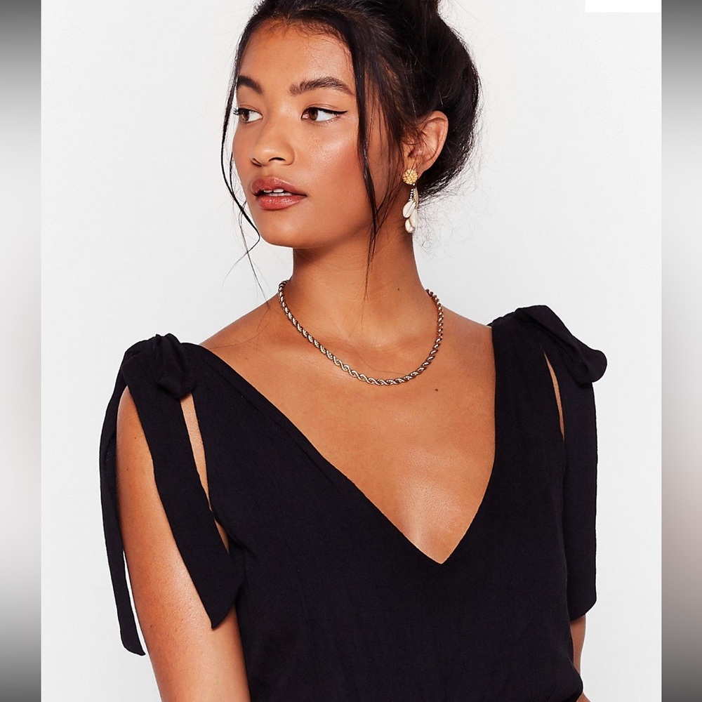 NASTYGAL Cut Ties Cover Up Maxi Dress Black Linen Dress Tiered Ruffle Size 6 - Picture 5 of 7